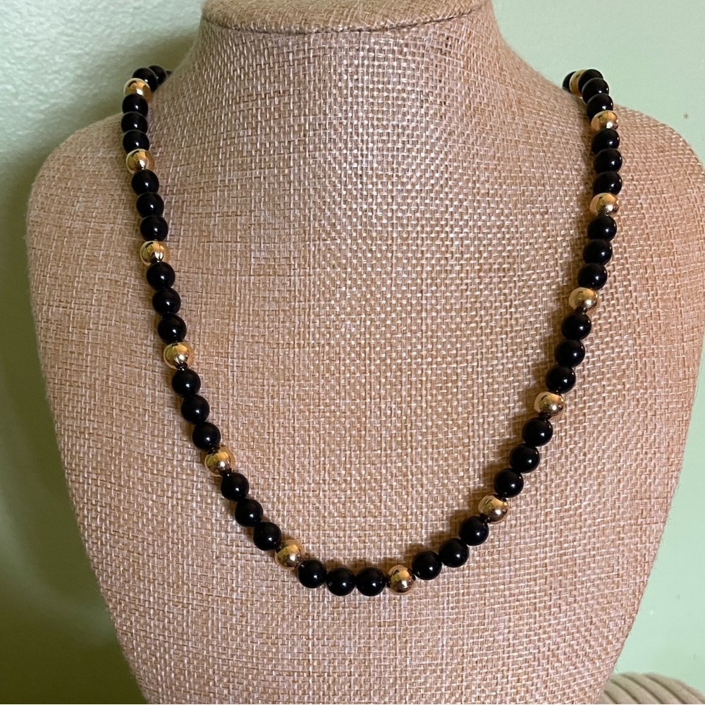 Elegant Vintage Napier Black and Gold Beaded Necklace